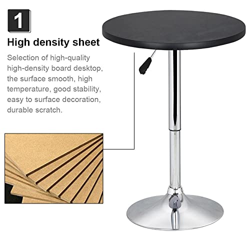 Yaheetech Round Bar Table, Adjustable Height and 360° Swivel Bar Tables, Cocktail Table with MDF Top, Silver Leg Base for Bar, Bistro, Café, Black