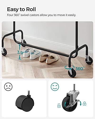 SONGMICS Clothes Rack with Wheels, Heavy-Duty Garment Rack with Extendable Rod, 286.6 lb Load Capacity, 17.7 x (43.3-59.1) x 64.1 Inches, Black and Silver UHSR011E01
