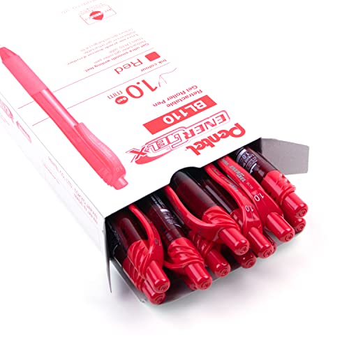 Pentel EnerGel-X Retractable Liquid Gel Pen (1.0mm) Metal Tip, Red Ink, Box of 12 (BL110-B)