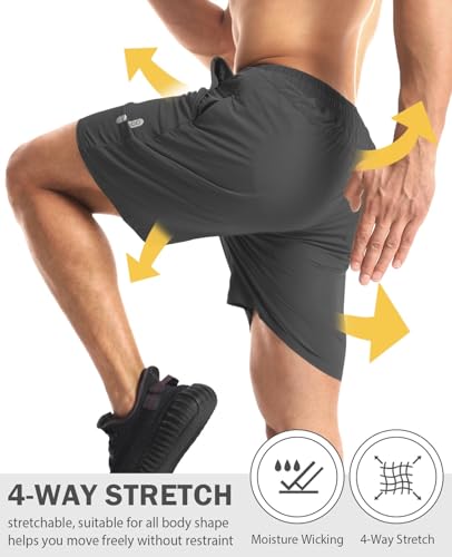 Aolesy Men's Workout Running Shorts 7 Inch Gym Athletic Shorts for Men Quick Dry Lightweight Sport Shorts with Zipper Pockets Black