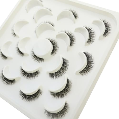 DAODER 10MM False Eyelashes Thick Short Mink Lashes Natural Look With Clear Band D Curl Lash Extension Look False Lashes Strip for Daily Wear 10Pairs(10mm Clear Band)