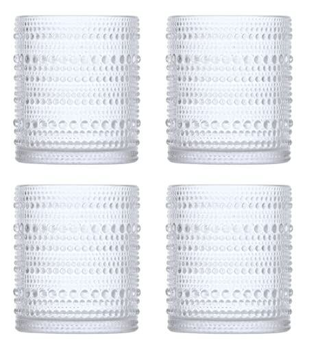 Fortessa Orbetto Outdoor Hobnail Plastic Drinkware Collection, DOF Beverage Cocktail Glass 4 Pack, 10.5 Ounce, Clear