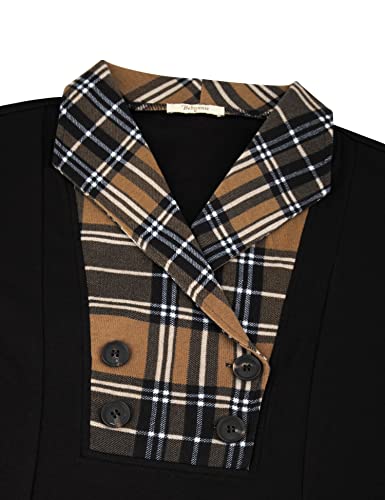 Tunic Tops to Wear with Leggings,Bebonnie Ladies Plus Size Fall Long Sleeve Casual Business Lapel V Neck Christmas Swing Sweatershirts Pullover Dressy Winter Tops Flannel Shirts Sweaters Red Black XL