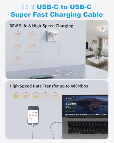 2-Pack USB C Charger Block with 2 Pack 6.6FT USB C Cable Compatible with Phone 15/15 Plus/15 Pro/15 Pro Max, Pad Pro, Air 6/5/4, Pad 10/Mini 6, Samsung Galaxy