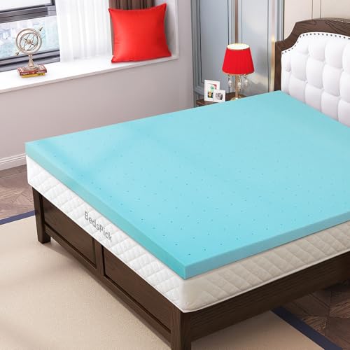 BedsPick Mattress Topper, Foam Mattress Pad, Single Bed Toppers,Dorm Room Essentials, Soft Mattress Pads for Sleeper Sofa, RV, Camper, CertiPUR-US Certified, Blue