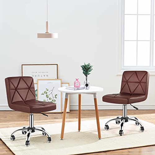 COSVALVE Armless Desk Chair, Mid Back 360 Swivel Office Chair, Height Adjustable Executive Conference Task Chair with Rolling Wheels and Diamond Pattern for Home Bedroom Computer Barber, Brown