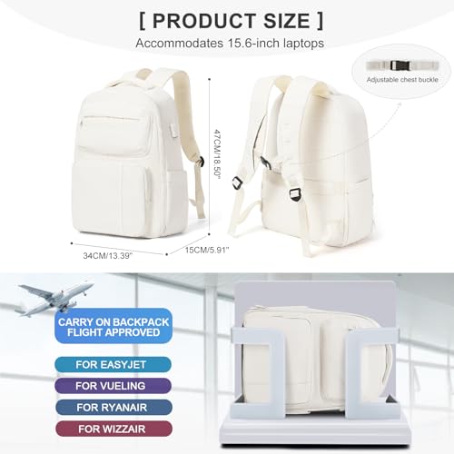 coowoz Travel Backpack for Women Men Mochila de Viaje Laptop Work Backpack Hiking Gym College Backpack Rucksack Travel Essentials Personal Item Travel Bag Carry on Backpack Flight Approved Beige
