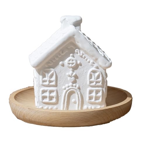 Plant Therapy Gingerbread House Holiday Passive Diffuser, Porous, Unglazed Gingerbread House & Natural Beech Wood Base, Add Essential Oils for a Soft Scent, Fun & Cheerful Holiday Décor