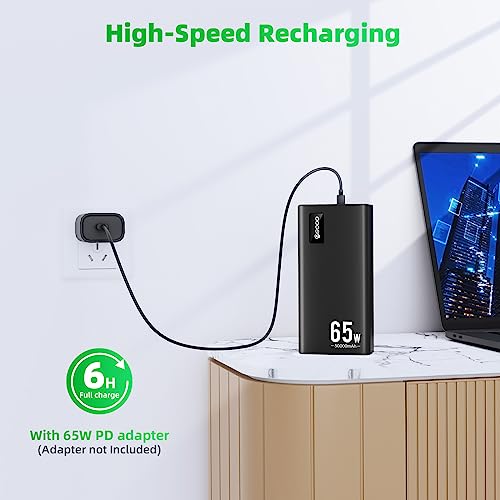 Power Bank Fast Charging 50000mAh, 65W Laptop Portable Charger USB C Compatible with MacBook Dell, PD External Battery Bank Compatible with iPhone 14/13, Cell Phone, Tablet, 3 Output &1 Input(Black)