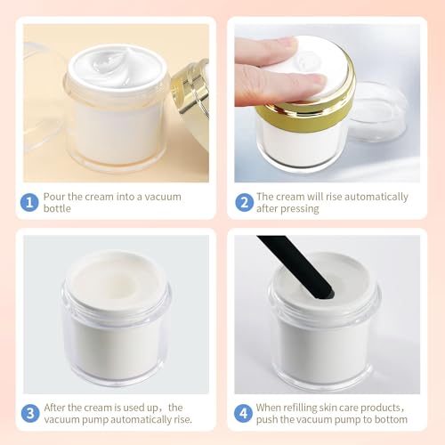 Generic Airless Pump Jars set, 0.5oz /1oz /1.7oz Empty Refillable Cosmetic Pump Jars Bottles Lotion Cream Dispenser Portable Travel Size Makeup Containers (Gold), JAR_3pack