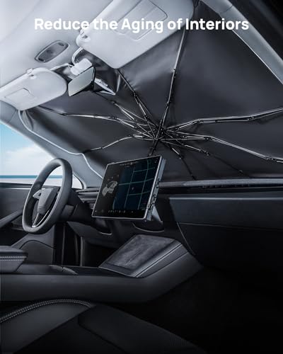 HALOBLK Reinforced Triple-Coated Windshield Sunshade Umbrella of The NASA Voyager-2 Mission Edition Designed for Tesla Model Y Model 3 & Most of SUVs