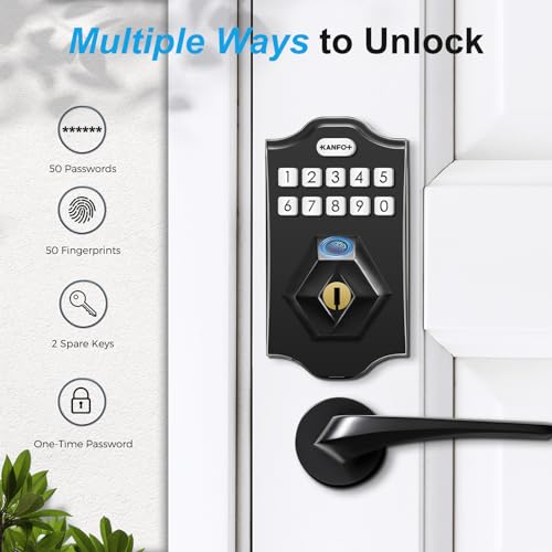 KANFOX KS2 Fingerprint Door Lock, Keyless Entry Door Lock Deadbolt with Keypad, Electronic Door Lock Deadbolt, Smart Locks for Front Door, Door Lock with Code,Auto Lock,Easy Installation，Matte Black