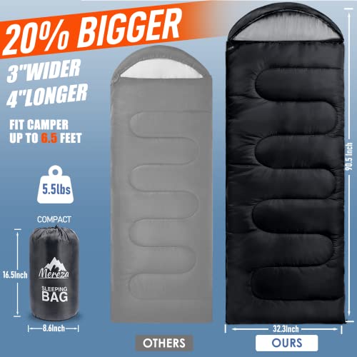MEREZA Sleeping Bags XL for Adults Mens Large Wide Sleeping Bag for Camping & Backpacking Big and Tall Sleeping Bags for Women 4 Season Warm & Cool Weather with Compression Sack Bermuda Bue&Yellow