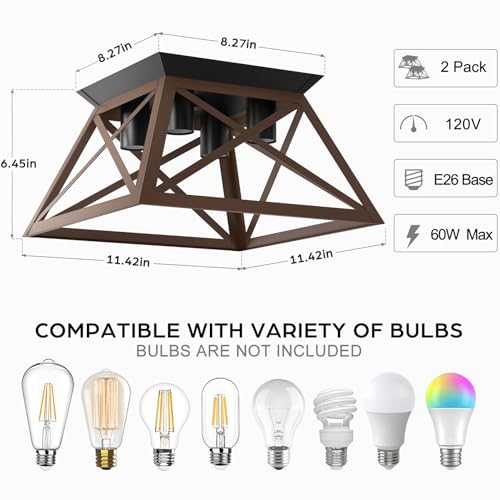 OYKYOHEI 2 Pack Semi Flush Mount Ceiling Light, 4-Light Kitchen Ceiling Lighting Fixtures, Industrial Farmhouse Closed to Ceiling Lamp for Hallway Porch Dining Room