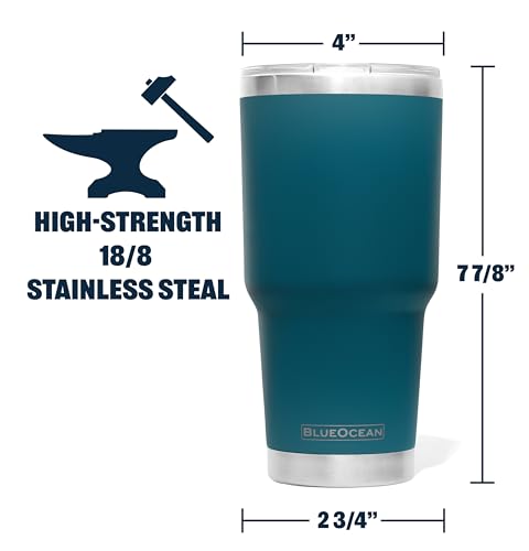 BlueOcean Classic 30 oz Tumbler Stainless Steel Travel Mug w/Pro-Slide Lid | Double Wall Vacuum Insulated | Perfect for Cold Drinks, Coffee Mug, Travel Cup, or Water Tumbler (Big Ocean Blue)