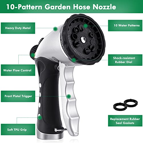 RESTMO Garden Hose Nozzle, Heavy Duty Metal Water Hose Sprayer with 7 Watering Patterns, Thumb Control, On Off Valve, High Pressure Nozzle Sprayer for Watering Plants, Car and Pet Washing