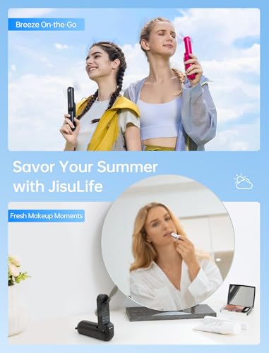 JISULIFE Handheld Mini Fan, 3 IN 1 USB Rechargeable Portable Fan [12-19 Working Hours] with Power Bank, Flashlight, Pocket Design for Travel/Summer/Concerts/Lash, Gifts for Women (Black)