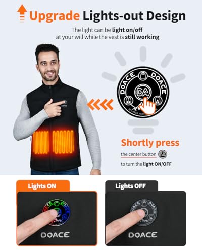 DOACE Heated Vest for Men and Women, Smart Electric Fleece Heated Vest with App Control, Lights-out Design, Battery Pack Included, Black, S