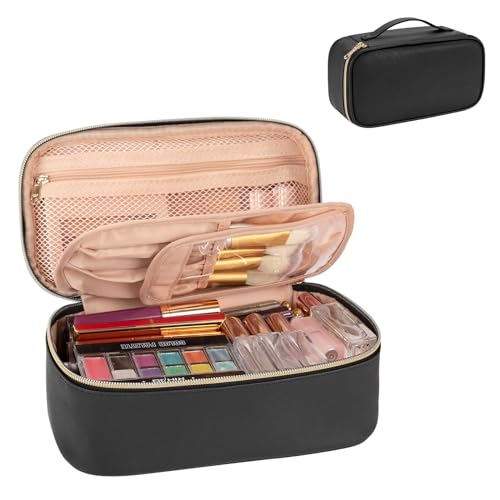 OCHEAL Small Cosmetic Bag,Portable Cute Travel Makeup Bag for Women and girls Makeup Brush Organizer cosmetics Pouch Bags-Black