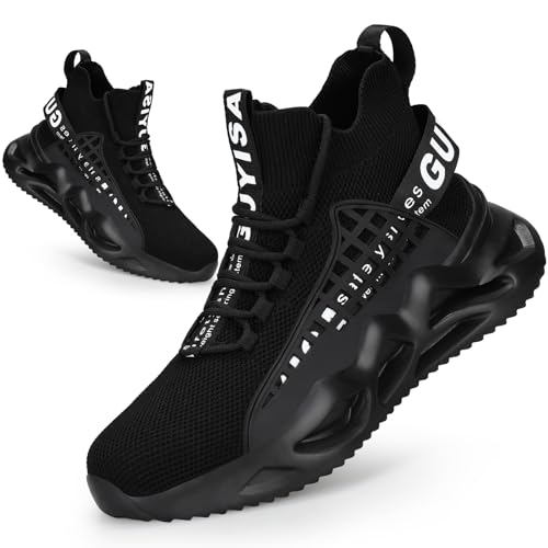 KGJIANDA Steel Toe Shoes for Men Work Shoes for Men Lightweight Safety Boots Comfortable Steel Toe Sneakers Indestructible Steel Toe Tennis Shoes Black