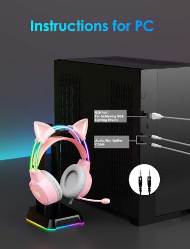 ONITOON Lightweight Gaming Headsets, Gradient RGB Light, Wired Over- Ear Headphones for PC/PS4/PS5/XBOX/Switch, Virtual Surround Sound & Noise Cancelling Mic, Auto-Adjust Headband