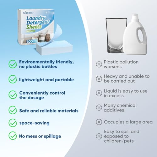 Laundry Detergent Sheets 300 Loads Diesetsr Laundry Sheets Detergent ECO-friendly Travel Laundry Detergent Sheets,Plastic-Free Washing Detergent Soap Sheets,Fragrance-Free