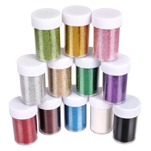 WOOGLITTER Extra Fine Glitter for Resin, Set of 12 Colors Glitter Powder for Art Crafts Tumbler Scrapbook Jewelry Making, Assorted Body Face Hair Glitter Bulk, 15g/ Bottle, 180g in Total