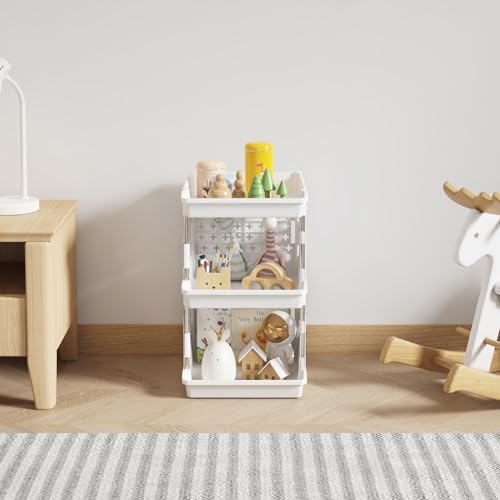 Lifewit Plastic Stackable Storage Baskets, 3 Tier Stacking Bins for Closet Wardrobe, Playroom, Kitchen and Pantry Organization, Large Capacity Multi-Functional Storage Containers Shelves, White