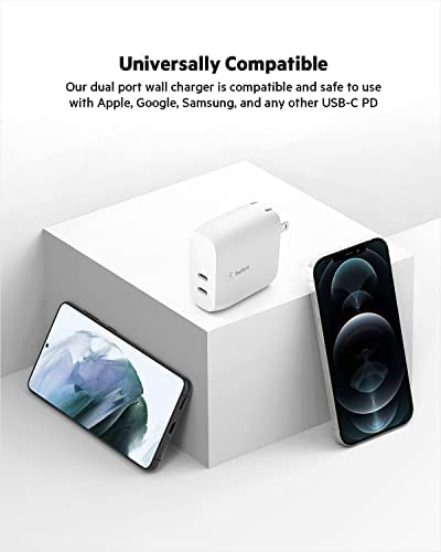 Belkin 40W Dual Port USB-C Wall Charger, USB Type C Charger Fast Charging for iPhone 15, 15 Plus, 15 Pro, 15 Pro Max, 14, 14 Pro, 14 Pro Max, iPhone 13 Series, Galaxy S23 Ultra, iPad, AirPods & More