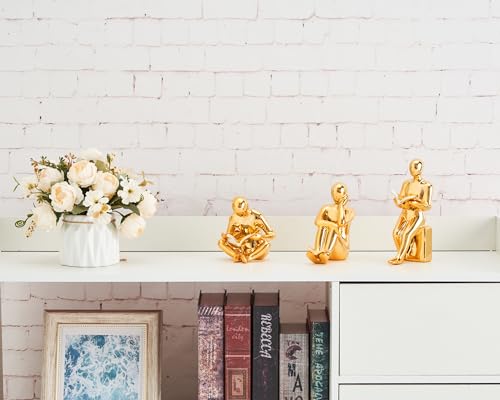 BOIHEGU Thinker Statue Reading Book, Modern Gold Reader Sculpture for Library Home Study Living Room Office Bookshelf Coffee Table Decor, Unique Gifts for Bookworm Avid Reader Book Lover（A-Gold）