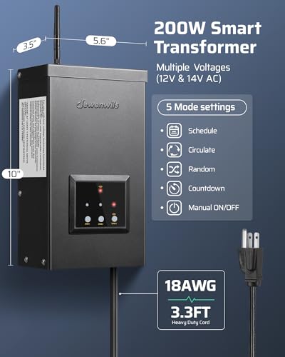 DEWENWILS Smart Low Voltage Landscape Transformer 200W, 3 Independent Outputs, 120V AC to 12V/14V AC, Landscape Lighting Transformer with Schedule & Timer, Work with Alexa & Google Assistant