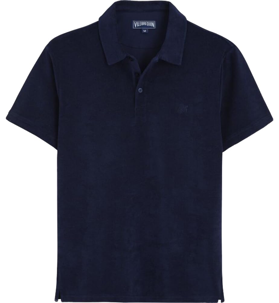 Vilebrequin Men Organic Cotton Terry Polo Solid, M, Navy Blue