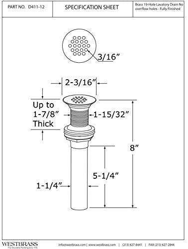 Westbrass D411-12-62 Grid Strainer Lavatory Drain w/o Overflow Holes - Exposed, Matte Black