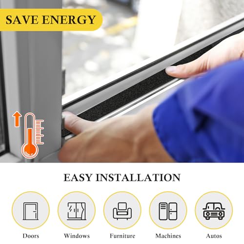 fowong Air Conditioner Window Seal 1 Inch X 1 Inch, Thick AC Weather Stripping High Resilience Foam Sealing Tape Adhesive AC Window Seal Kit 6.5ft Long (6.5ft x 2 Rolls, Black)