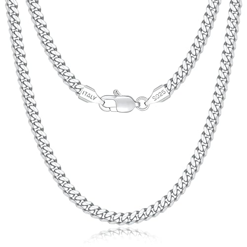 ONLVULF Solid 925 Sterling Silver Chain Necklace for Men Women, 4mm Miami Mens Cuban Link Chain Necklace for Men, Sturdy & Comfortable Men's Chain Necklace, Mens Chain 16 Inch