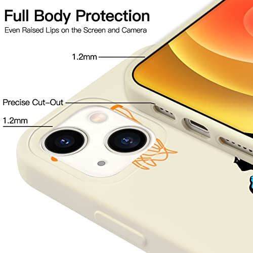 Idocolors Cute Funny Cat Phone Case Compatible with iPhone 15,White Liquid Silicone Case,Soft Gel Rubber Full-Body Protective Microfiber Lining Shockproof Cover