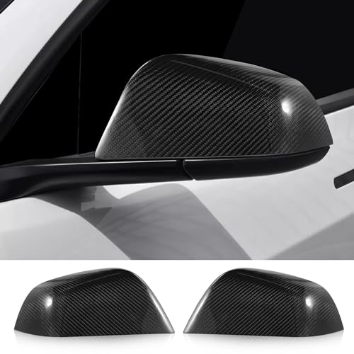 TESFEEL Side Mirror Cover Caps Carbon Fiber Rear View Mirrors Cover for Tesla Model 3 2017-2024 Exterior Accessories Mirrors Cap 2 PCS (Model 3 Side Mirror-Glossy)