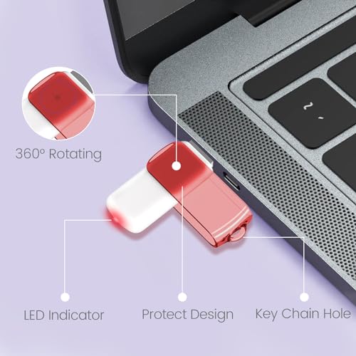 AGECASH 128GB Flash Drive USB 2.0 Thumb Drives 5 Pack with Landyard, Swivel ABS Plastic USB Key Memory Sticks Pendrive Zip Drive USB Drive 128GB USB Jump Drive, U Disk for Back to School & Office