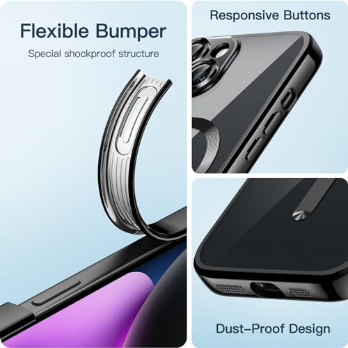 JETech Soft Clear Case for iPhone 14 6.1-Inch, Camera Lens Full Protection, Compatible with MagSafe Wireless Charging, Shockproof Electroplated TPU Phone Cover (Black)