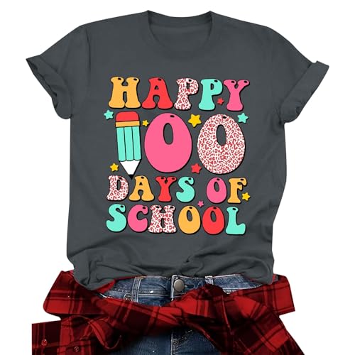 Deal of Day 100th Day of School Shirt Amázon Clearance Items Outlet 90 Percent Off Lo Más Vendido En Amázon 2024 Amázon Haul Items Under 20 Womens Shirts Short Sleeve,A2-Dark Gray,XX-Large