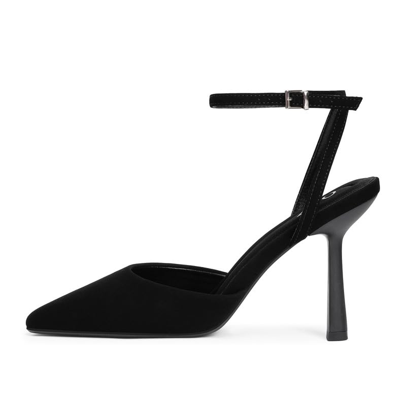 QIY Nude Pumps for Women Pointed Closed Toe Cap Toe Two Tone Nude and Black Heels Kitten Slingback Stiletto Ankle Strap Nude High Heels Dress Formal Shoes Heeled Sandals Size 11