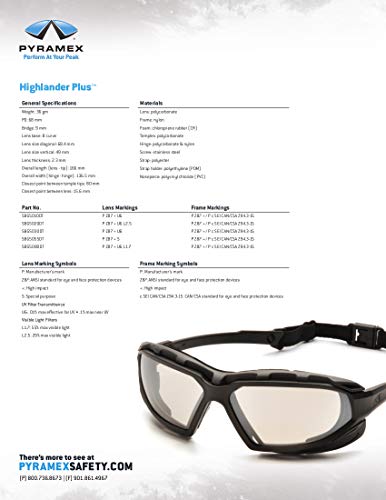 Pyramex Safety Highlander XP Eyewear, Black/Gray Frame, Amber Anti-Fog Lens