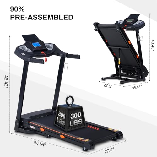 HUAGEED Treadmill with Auto Incline, Incline Treadmills with 15% Incline, 0.5-10 MPH Speed, Bluetooth APP Speaker, 18" Wide Belt, 300lbs Foldable Compact Running Treadmill for Home,15 Programs 3 HP