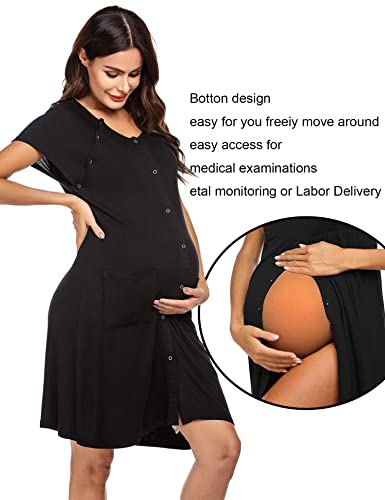 Ekouaer 3 in 1 Labor/Delivery/Hospital Gown Nursing Dress Maternity Nightgown Sleepwear for Breastfeeding with Button S-XXL Wine Red