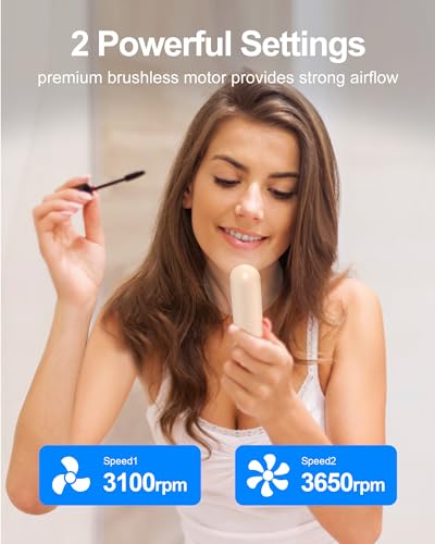 Coohea Portable Fan Mini Handheld Fan Small Makeup Lash Fan Powerful Personal Cooling Fan USB Rechargeable Battery Operated, Hand Held Fan for Travel Beach Hike, Pocket Size, 10-15.5H Working, Beige
