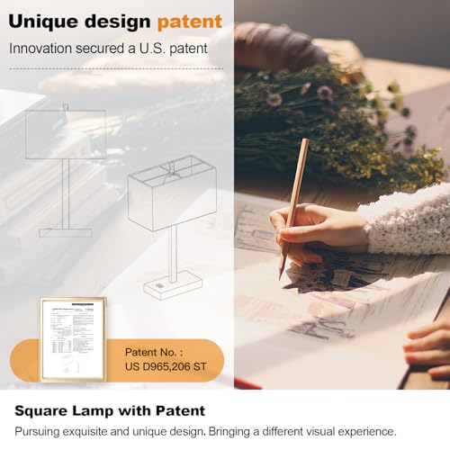 21" Touch Bedside Lamps with 2 USB & AC Outlets, 3-Way Dimmable Bedside Table Lamps Set of 2 for Bedroom Living Room Office Reading, Beige Linen Shade Lamps for Night Stands, 2700K LED Bulbs Included