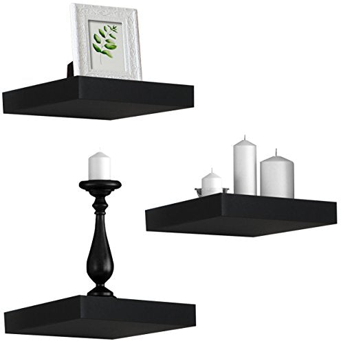 Sorbus Square Floating Shelf for Wall - 3 Small Shelves with Invisible Mounting Brackets for Living Room Decor, Bedroom, Bathroom Decor, Home & Kitchen - 9" Black Wall Shelf to Display Photos Trophies