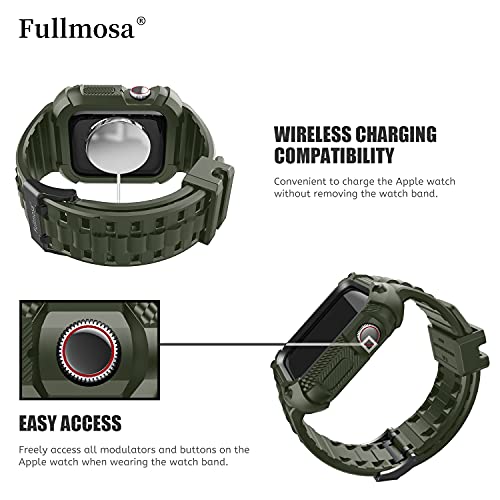 Fullmosa Watch Bands 44mm, Rugged iWatch Band Silicone with Screen Protector and Bumper Case for Men,Compatible with Apple Watch Series 6/5/4/SE 2nd Generation/SE (44mm, Red)