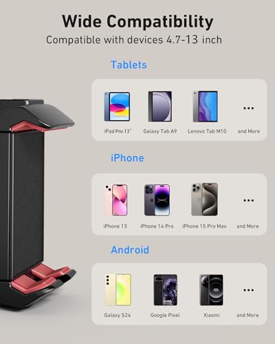 KraftGeek Phone iPad Tripod Mount, iPhone Holder for Tripod with 1/4” Screw Adapter, iPhone Tripod Mount for iPad Pro 13", iPad Air, iPad Mini, Sumsang Galaxy Tab Tablet, Cell Phone