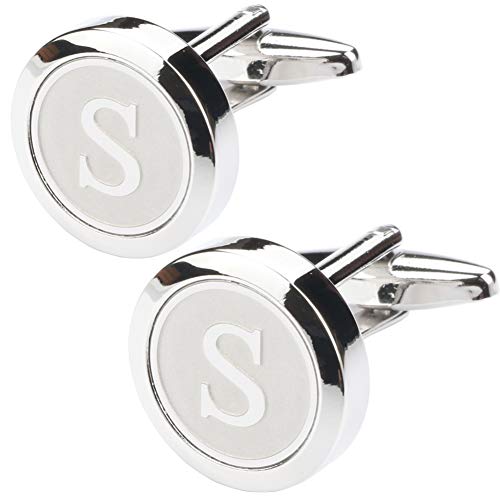 Dannyshi Mens Classic Stainless Steel Initial Cufflinks 26 Alphabet Initial Letter Cufflinks Business Wedding Shirts A-Z (W)